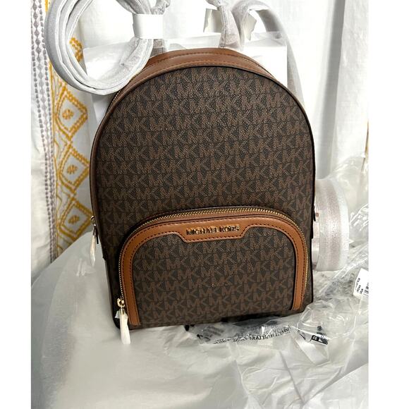 Michael Kors Medium Logo Backpack Brown Monogram NWT - Picture 1 of 5